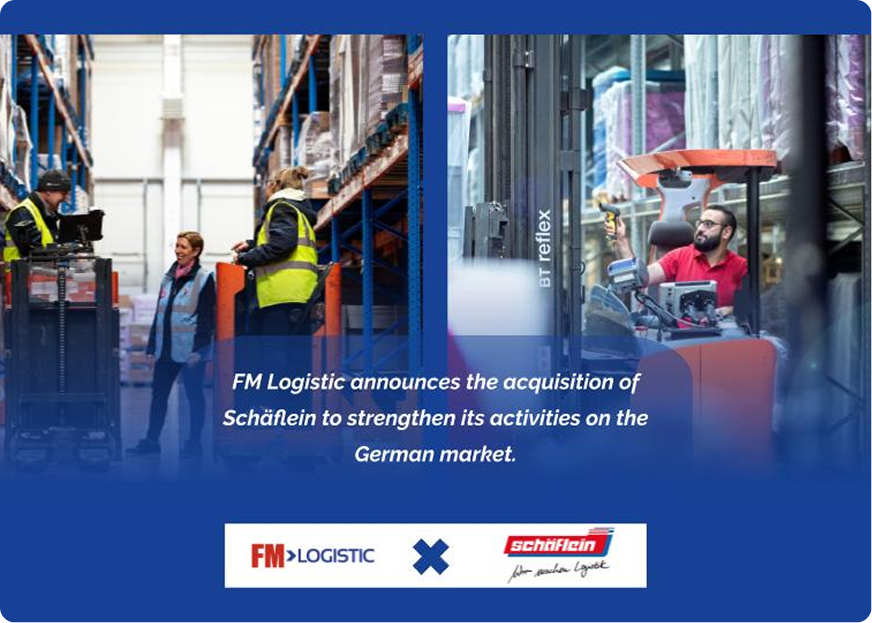 FM Logistic and Schäflein: employees working in FM Logistic and Schäflein warehouses, illustrating FM Logistic's strategic acquisition of the German logistics provider. English version